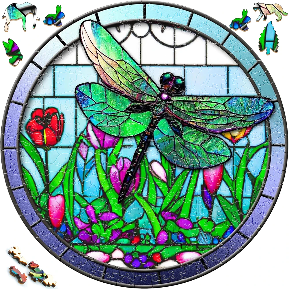 Pięknie drewniane Puzzle Dragonfly artystyczna dekoracja nieregularny kształt Puzzle zestaw dekompresyjny Puzzle zabawki dla dorosłych rodziny