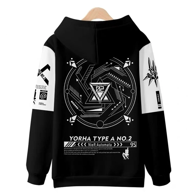 Game NieR Automata 2B YoRHa No. 2 Type B 9S YoRHa No. 9 Type S Cosplay Costume 3D Sweatshirt Men Zipper Hoodies Outwear Coat