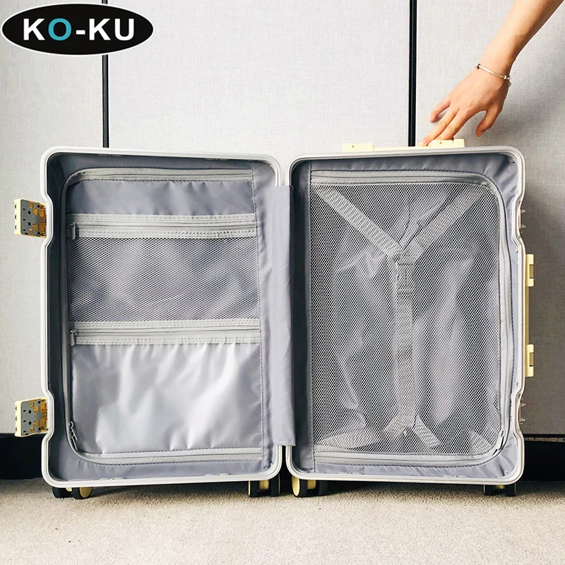 KO-KU kualitas tinggi bingkai Aluminium bagasi wanita 20 inci Boarding Box Aluminium Alloy troli kotak perjalanan kata sandi 22/24/26