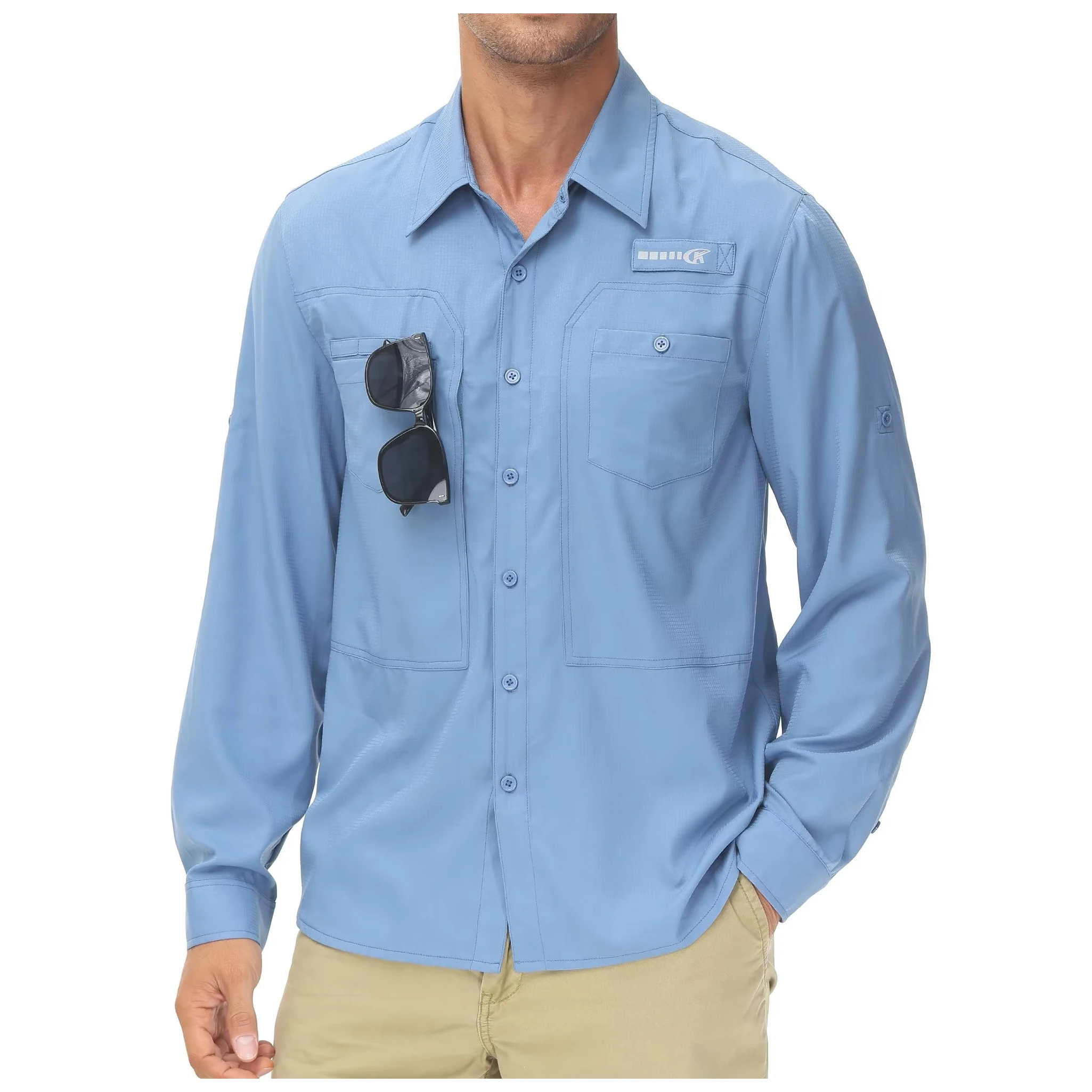 Langarm-Angelhemden für Herren, UPF 50+, Sonnenschutz, atmungsaktiv, leicht, für Reisen, Arbeit, Button-Down-Hemd mit Reißverschlusstasche – Detail 20