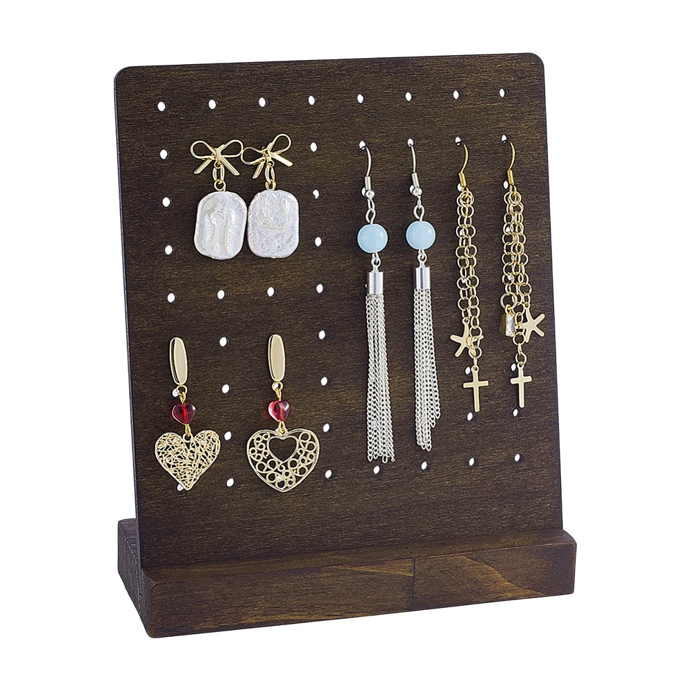 Wood Earring Display Stand 72 Holes Stud Earring Holder Organizer Small Detachable Pegboard Display Rack for Retail Boutique