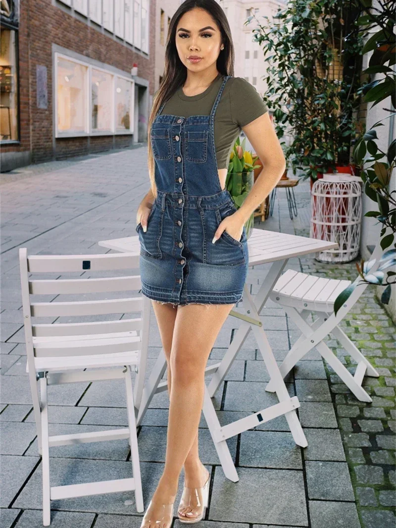 Streetwear DENIM Suspenders ชุดเสื้อผ้าฤดูร้อนผู้หญิงแขนกุดมินิเดรสวินเทจ Casual Jean A-Line Dress Vestido