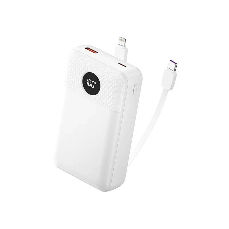 20000mAh Mini Power Bank with Built-in Cable for Huawei for IPhone 15 Compact Portable Mobile Power