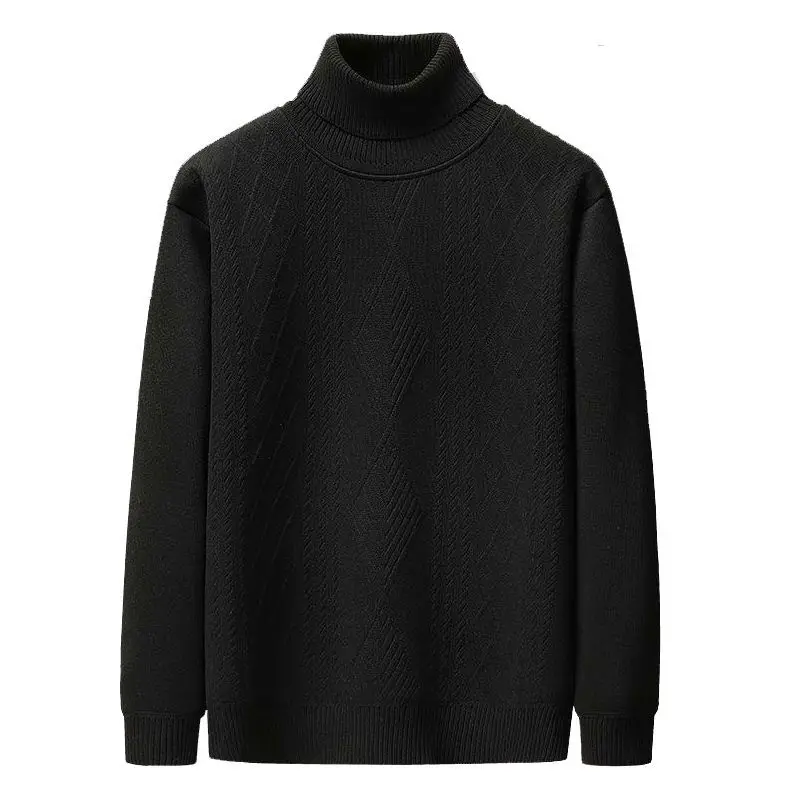 Winter New Men's Jacquard Lapel Turtleneck Plus Velvet Thick Sweater Sweater Winter Warm Sweater