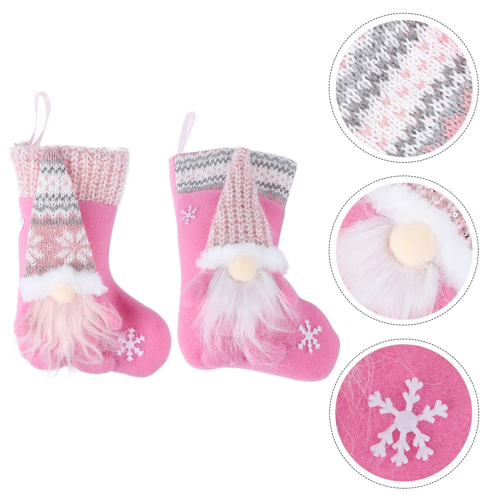 

2 Pcs Christmas Socks Decoration Hanging Ornament Xmas Stocking Pendant Knitted