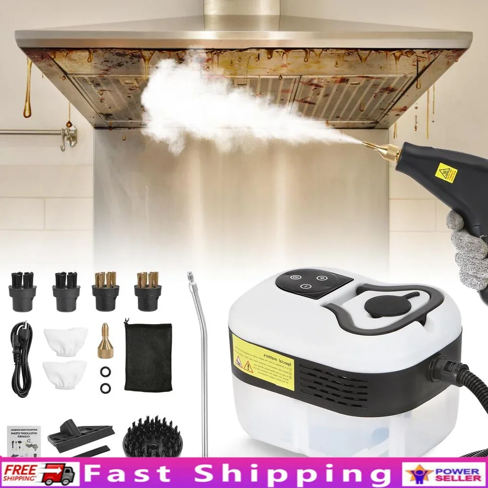 

Handheld Steam Cleaner High Pressure 1500W Portable Car Steamer 105°C 4.5BAR Adjustable Nozzle 6 Brush Heads Powerful Cleaning
