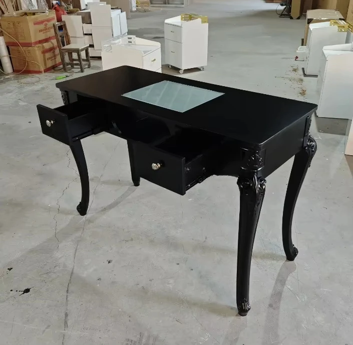 Hot Sale Modern Black Luxury Professional Nail Salon Manicure Table with Acetone Resistant High-Density Foam