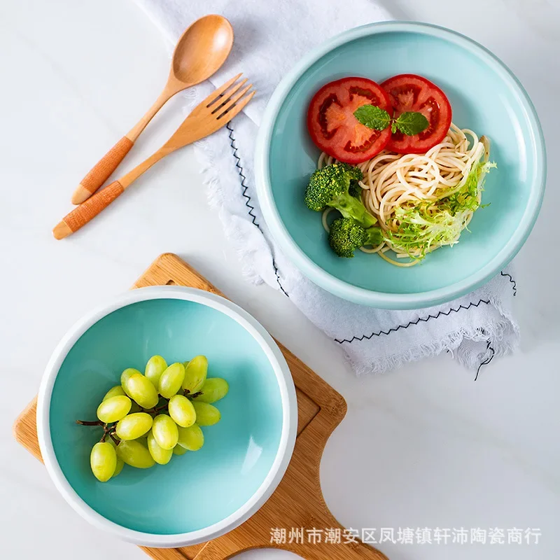 Refreshment Plate Ceramic Round Fruit Bowl Living Room Dried Fruit Plate Creative Household High-foot Plate Nut Snack Plate