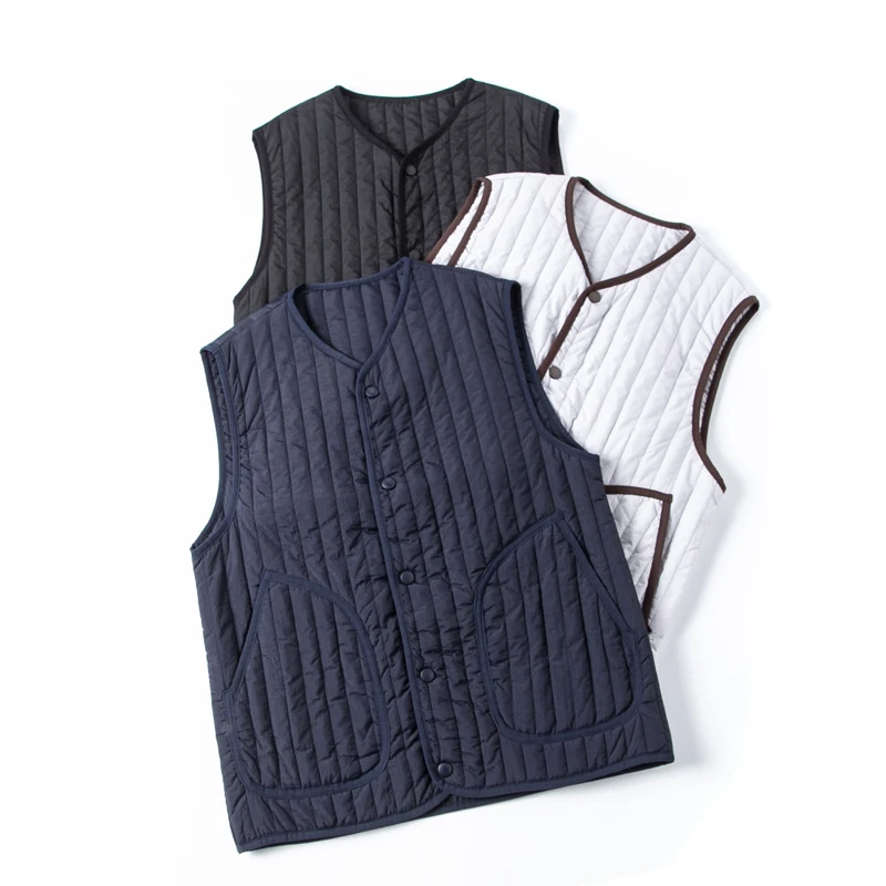 Japanese Retro Technology Quilted Cotton Padded Autumn Winter Men's Outdoor Retro Vertical Strip Lightweight Warm Fit Vest