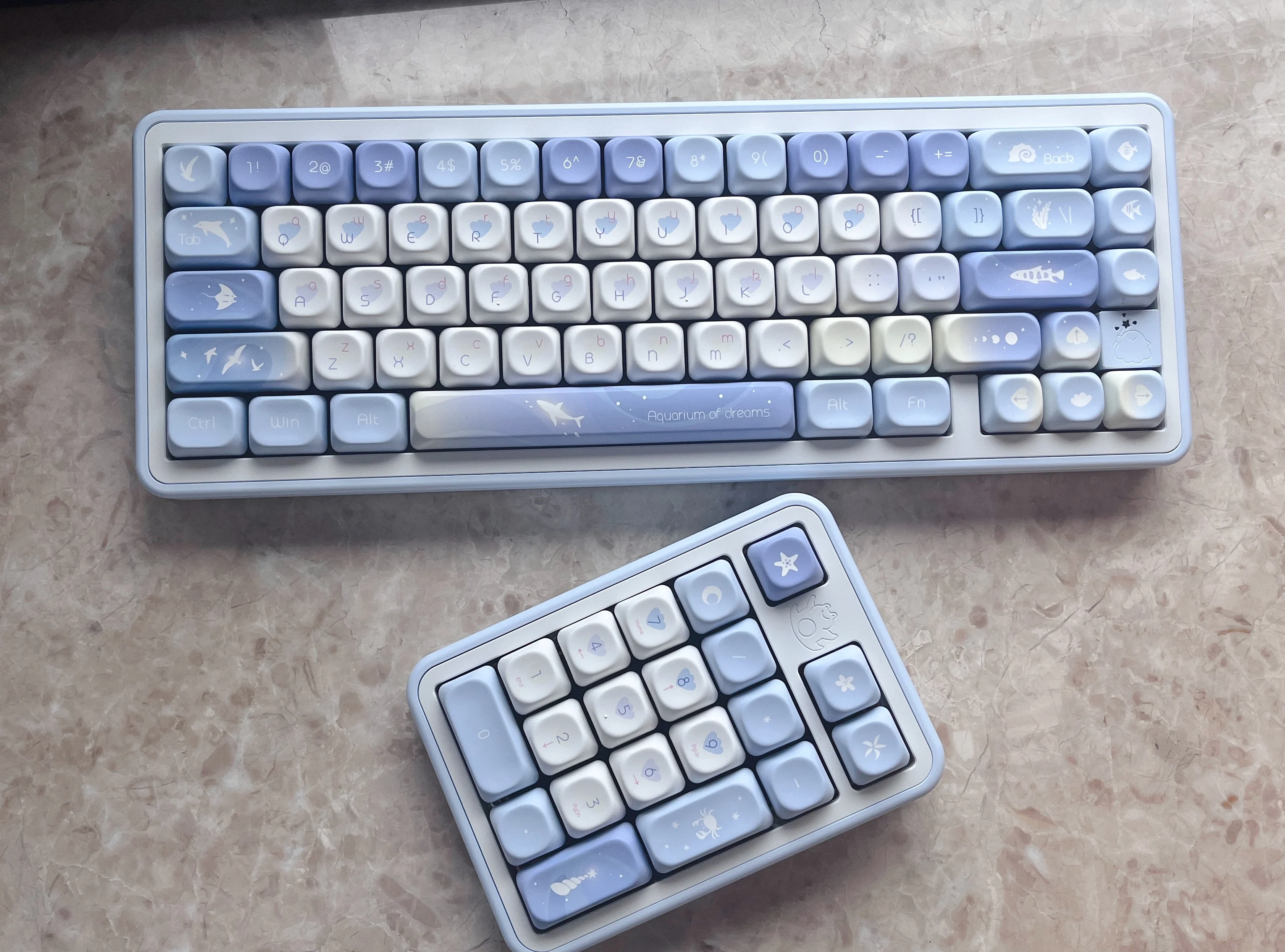 130 Keys MOA Profile PBT Keycaps Blue Dream Five Sided Dye Sublimation Keycaps for Cherry MX Switch Mechanical Gaming Keyboard