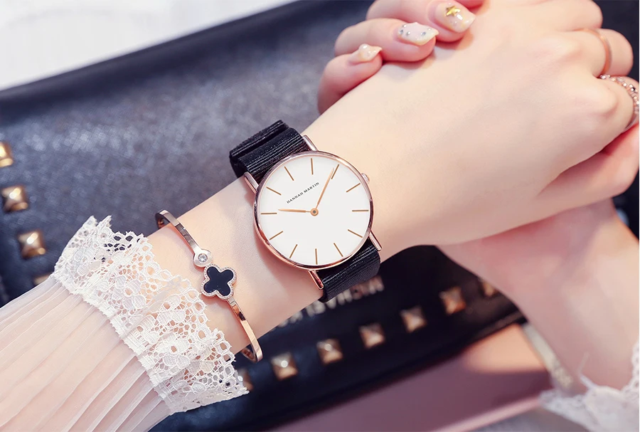 HANNAH MARTIN Top Marke Frauen Wasserdichte Armbanduhren 36mm Mode Luxus Ultra Dünne Leder Kreative Rose Gold Damen Uhren – Detail 23