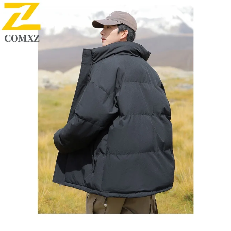 Mens Medium long Cotton Jacket Winter American Style Solid color Waterproof Windproof Parka Thermal Outdoor Sports Casual Coat