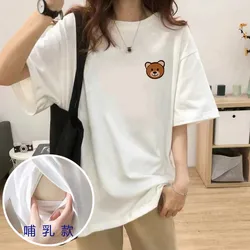 Nursing Tops Cotton Short Sleeve Breastfeeding Summer T-shirt Print Maternal Woman Breastfeeding Clothes Lactation Tee Pregnancy