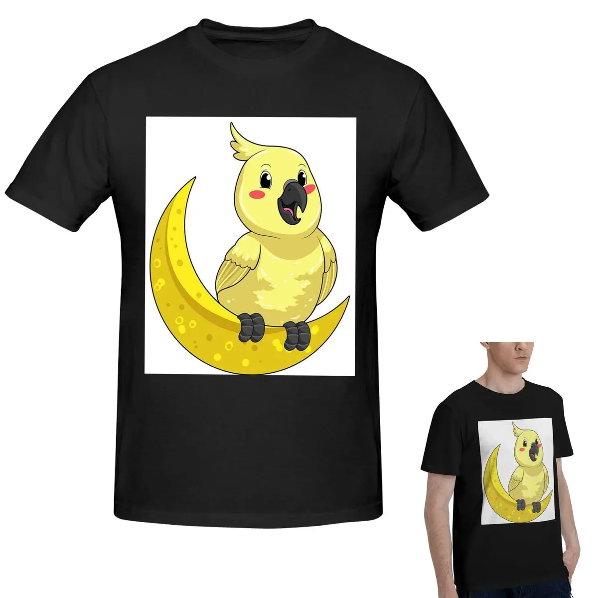 

Футболка из 100% хлопка Cockatoo Cockatiel Parrot With Moon, мужская забавная футболка большого размера, мужские летние рубашки с круглым вырезом, топы S-6XL