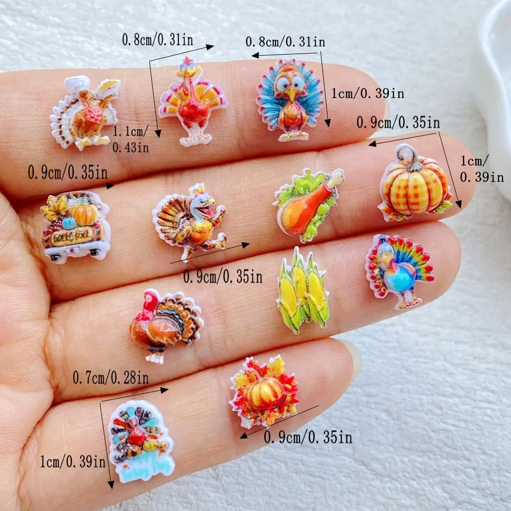 60Pcs Mixed Thanksgiving Resin Nail Charms Pumpkin Corn Gourd Truck Maple Leaf 3D Flatback DIY Nail Art Craft Supplies