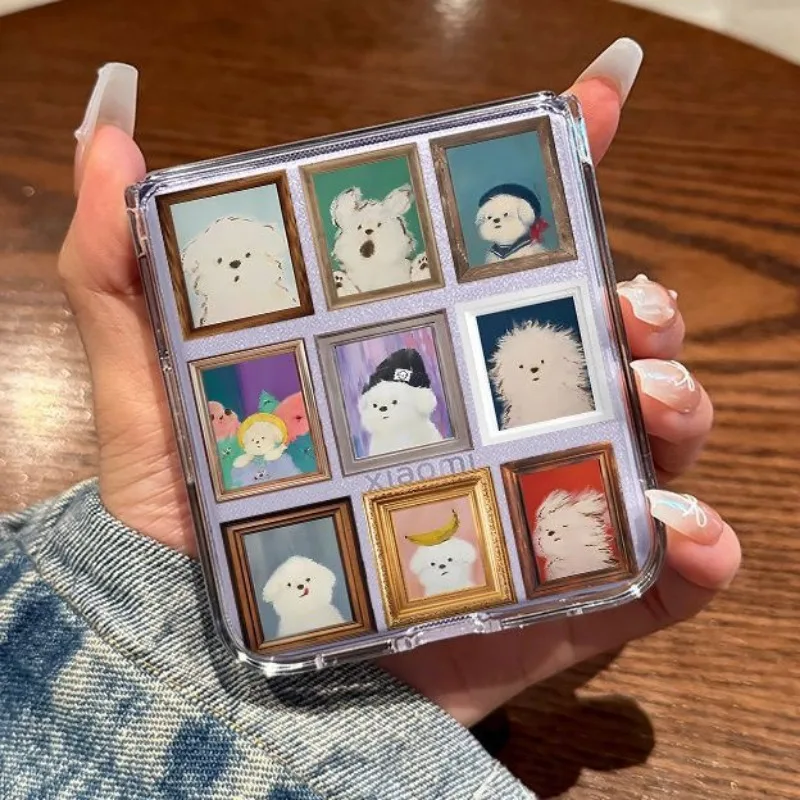 Fundas Oil Painting Dog Phone Case For Samsung Galaxy Z Flip 7 6 ZFlip5 5G Transaprent Clear Covers 