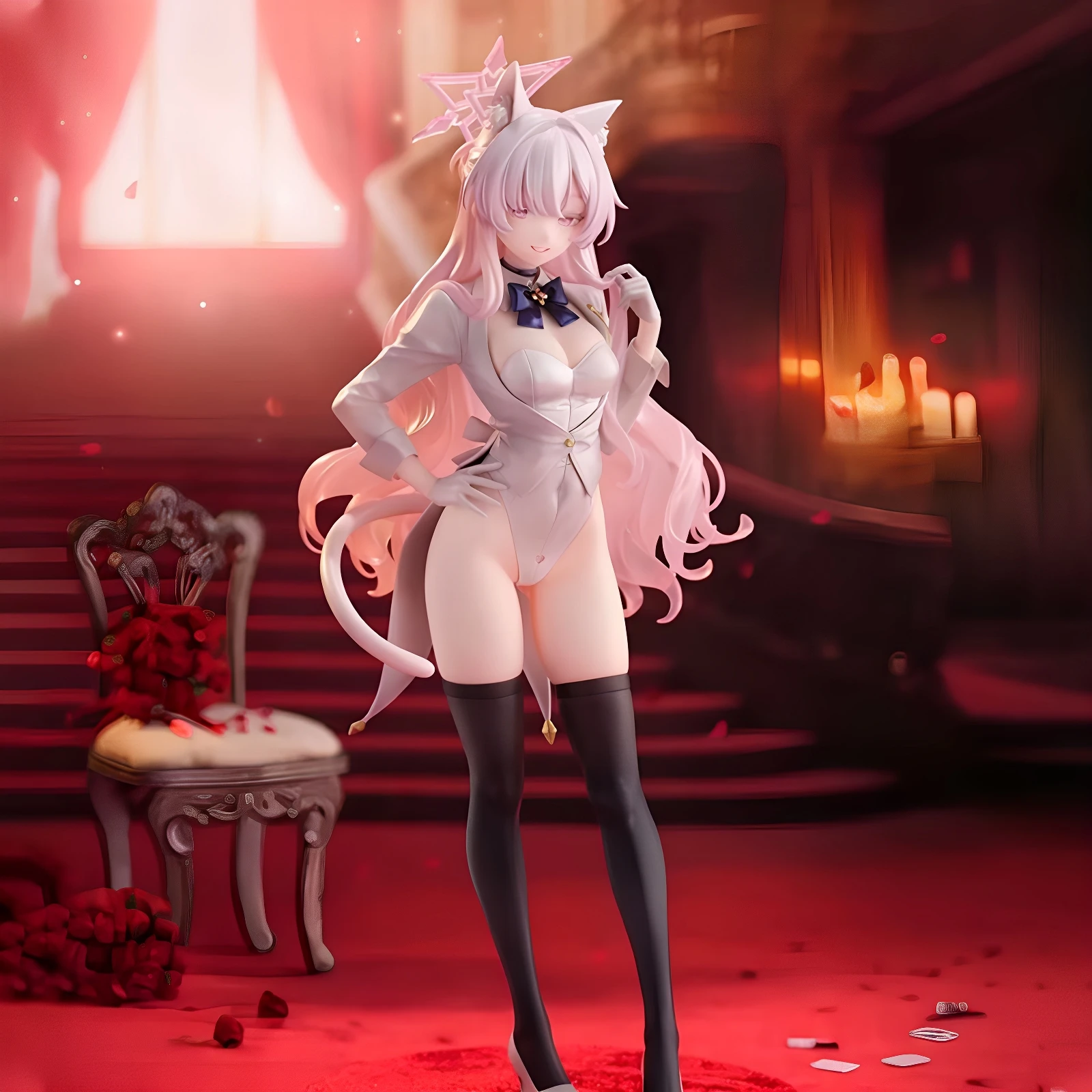 Calidad importada, archivo azul, oreja de gato, figura de cristal transparente, postura de pie, juego bidimensional, adorno de chasis de chica hermosa