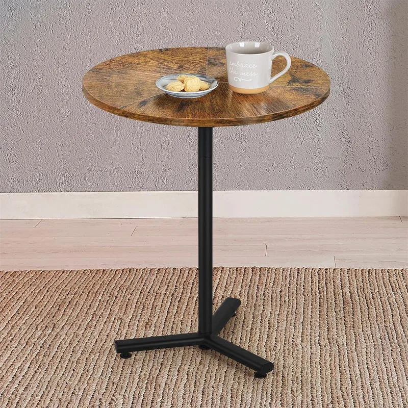 

Modern Round Drink Tables for Small Spaces - Adjustable Base Pedestal Side Table for Living Room, Sofa, Patio, Rustic Brown.