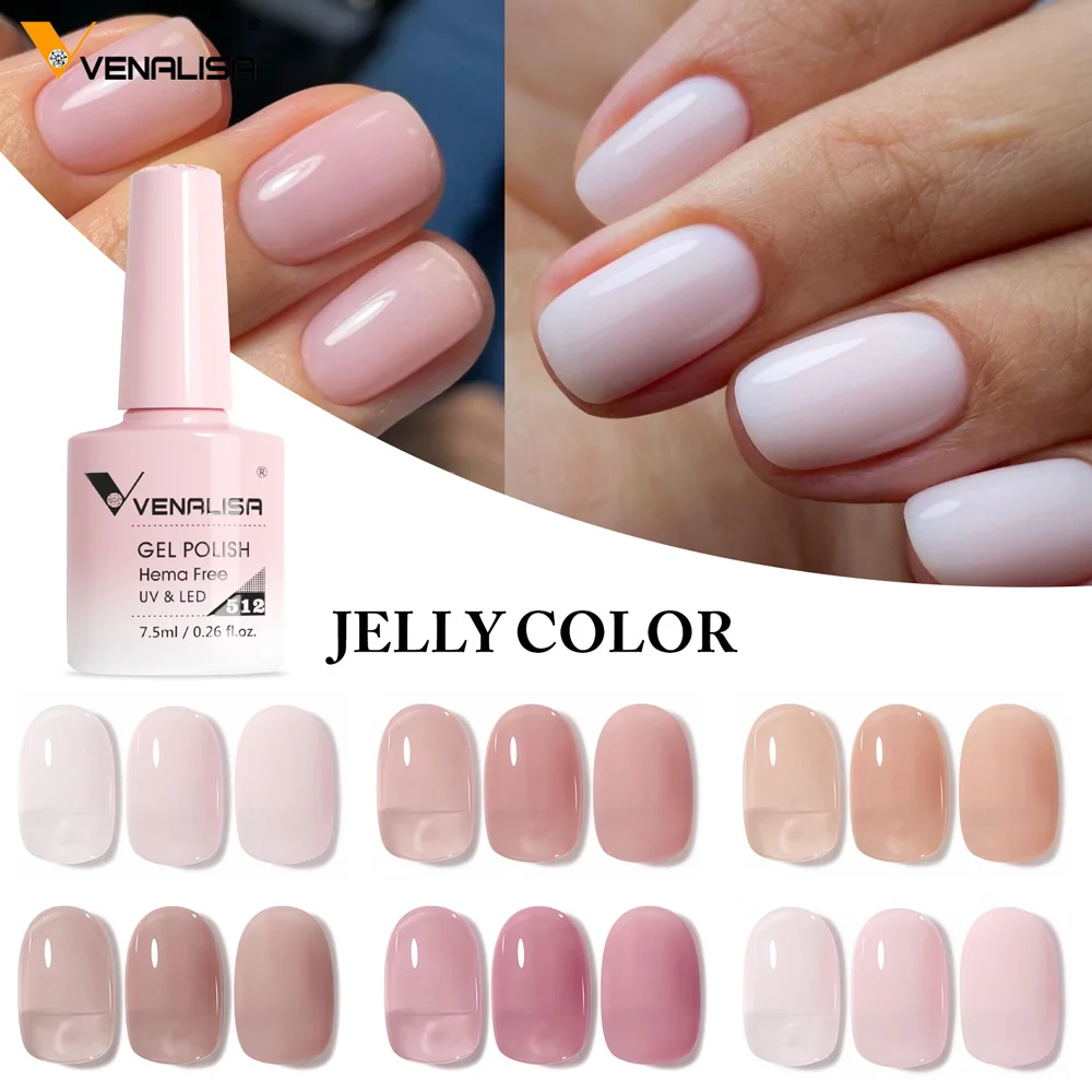 VIP5 Venalisa Nail Gel Polish Jelly Color HEMA FREE Nude Pink Semi Permanent Soak Off UVLED Gel Nail Polish Sparkle Gel Varnish