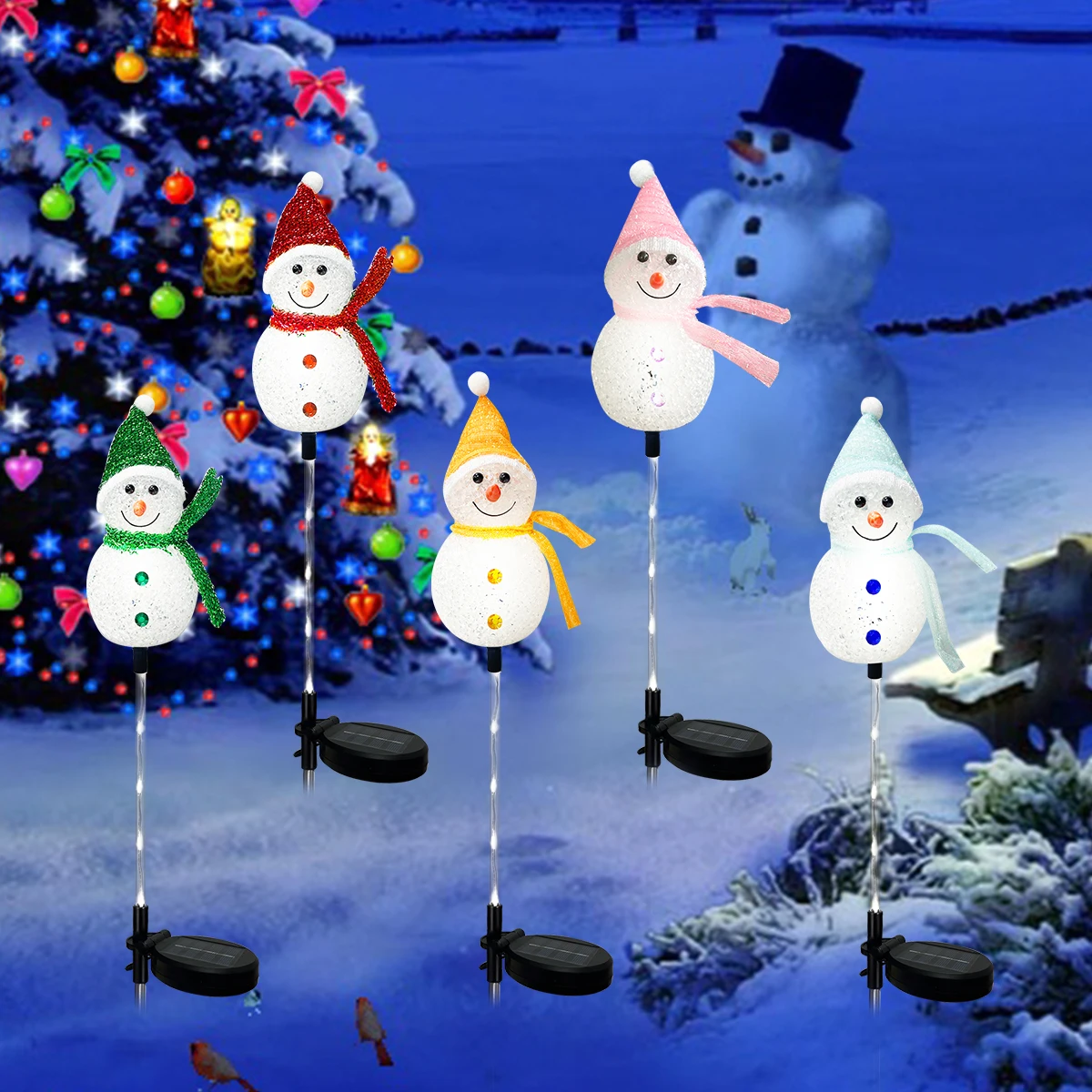 1pc Christmas Snowman Solar LED Lights Outdoor Waterproof Stake Lights For  Home Garden Lawn Pathway Holiday Xmas Decoration