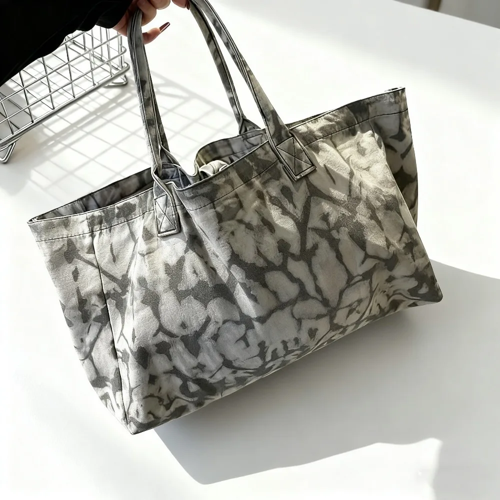 حقيبة يد قماشية مطبوعة باللون الرمادي للنساء عالية الجودة حقيبة رياضية ولياقة بدنية ذات سعة كبيرة حقيبة كتف للتنقل #4