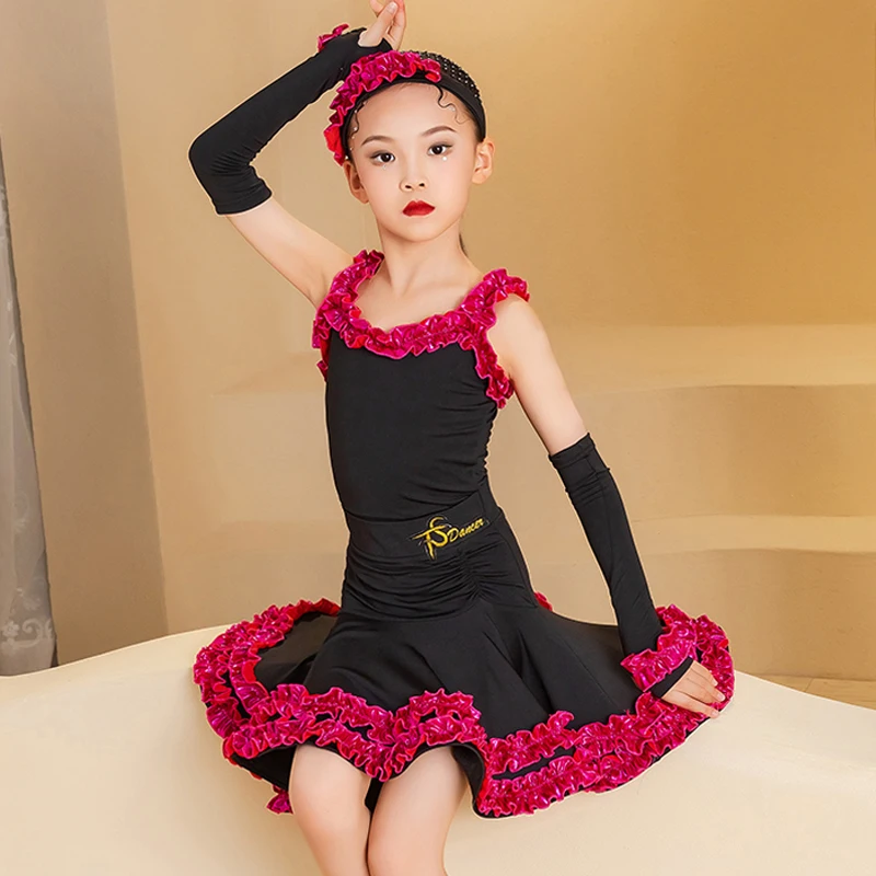 Vestidos de actuación de baile latino para niños, trajes divididos para niñas, disfraces de competición, ropa profesional de baile latino, SL10495