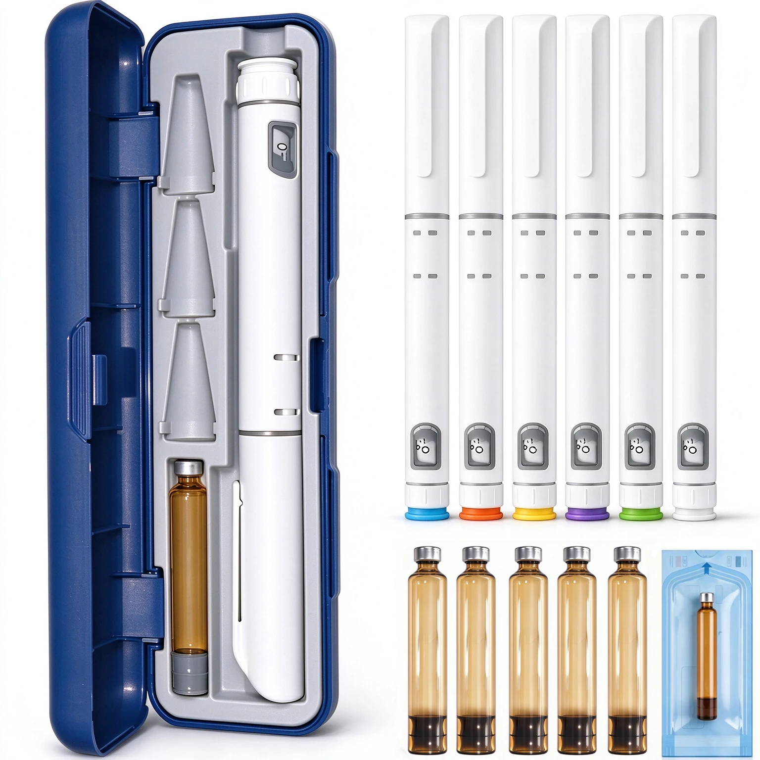 3ml 60U Multi Colour Disposable Injection Pen Kit Portable Self-Injector Peptide Tattoo Magic Pen with Empty Amber Glass Bottle