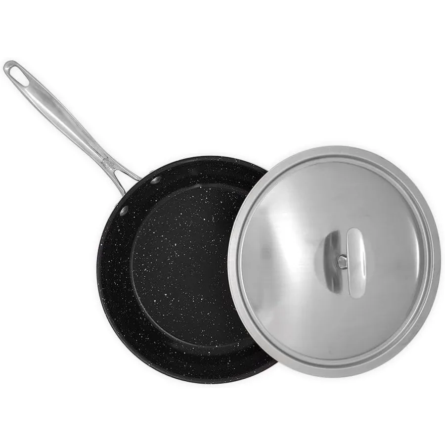 

Базальтовая алюминиевая сковорода для соутов и набор крышек с керамическим покрытием 12 дюймов