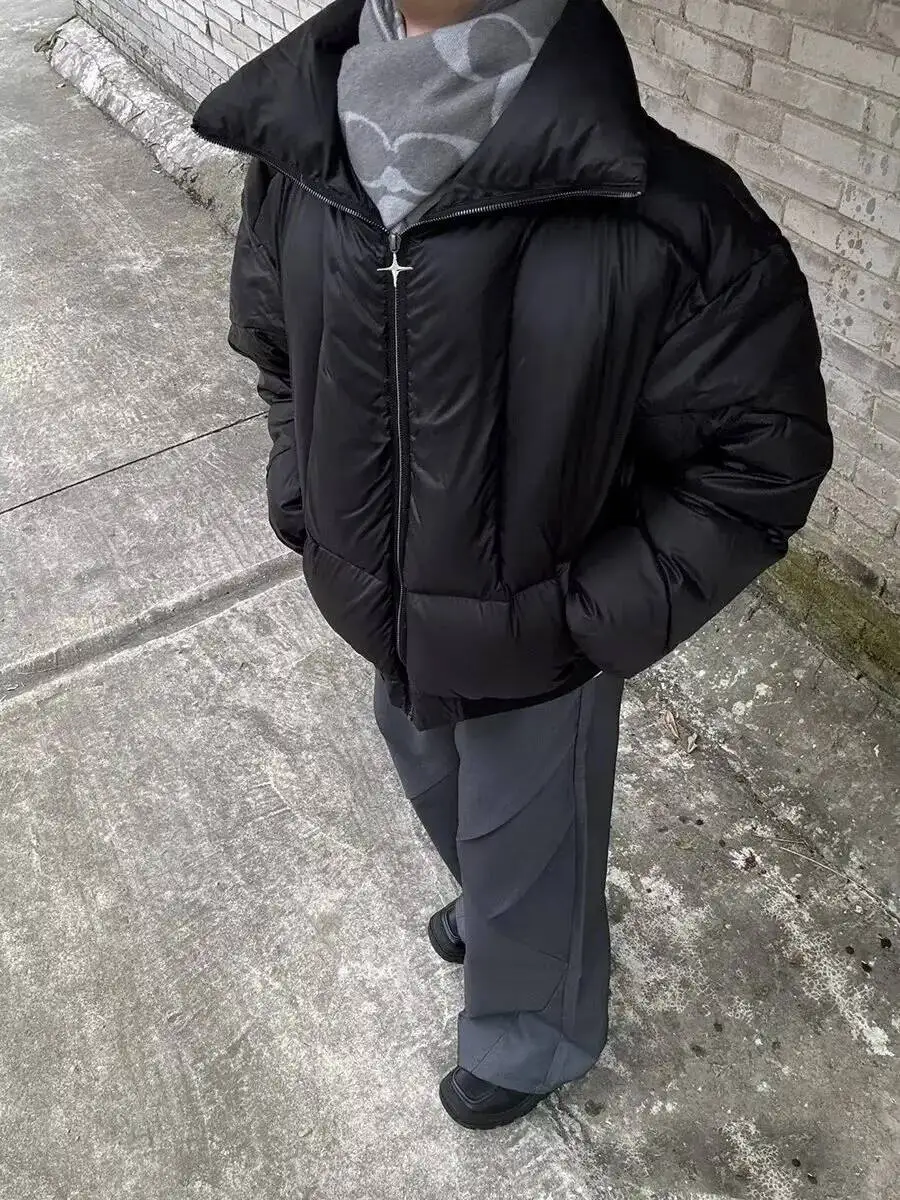 Vintage American Style Men's Cotton Coat Jacket High End Feel Casual Loose Fit Warm Padded Jacket For Autumn/Winter Black Cotton