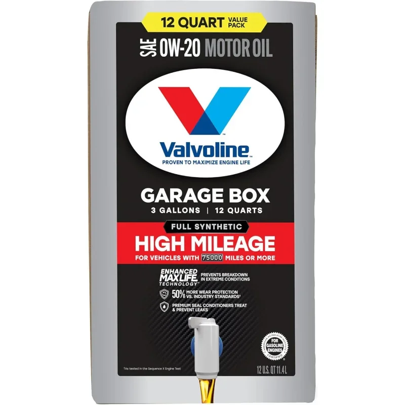 Full Synthetic High Mileage with Enhanced MaxLife Technology 0W-20 12 QT Garage Box