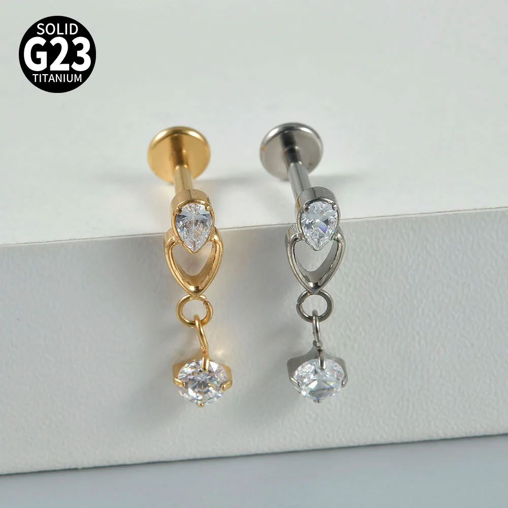 Solid Titanium Curved Bar Pendant Chain Dangle Earrings
