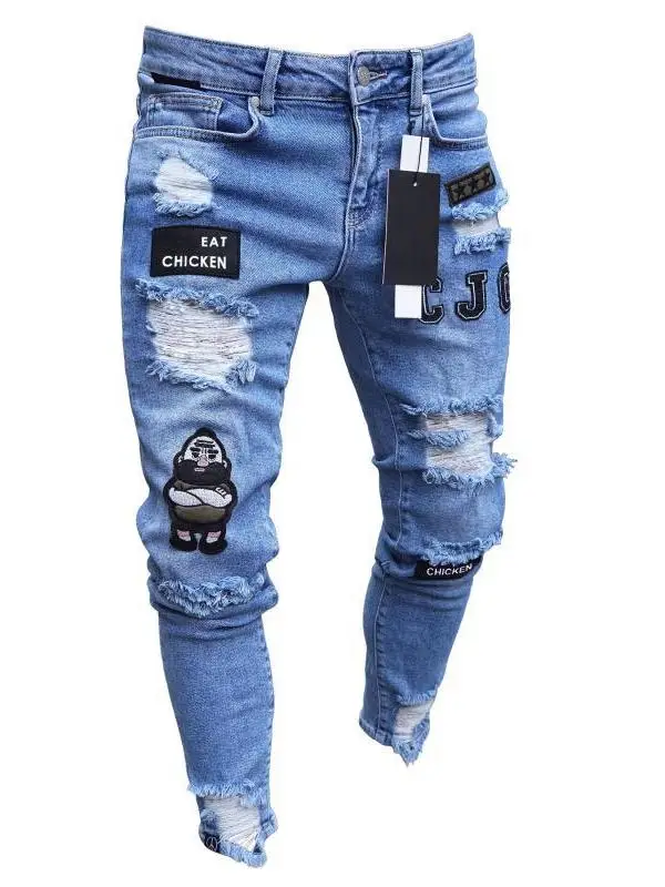 Jeans da uomo slim fit bianchi di fascia alta Bla Pantaloni in denim con punzonatura alla moda Pantaloni lunghi Chiusura con cerniera Scena sportiva adatta