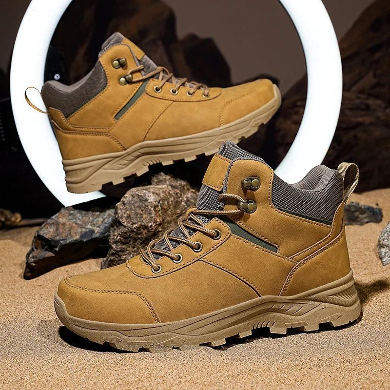 

39-48 Original Designer Men's Working Boots Ankle Boots Solid Outdoor Hiking Boots Men Sneakers Soft Leather Casual Shoe For Men