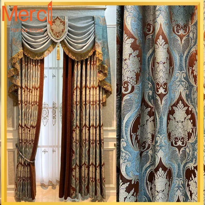 European High-end Luxury Jacquard Elegant High Blackout Window Curtains For Living Dining Room Bedroom Villa Hotel Apartment