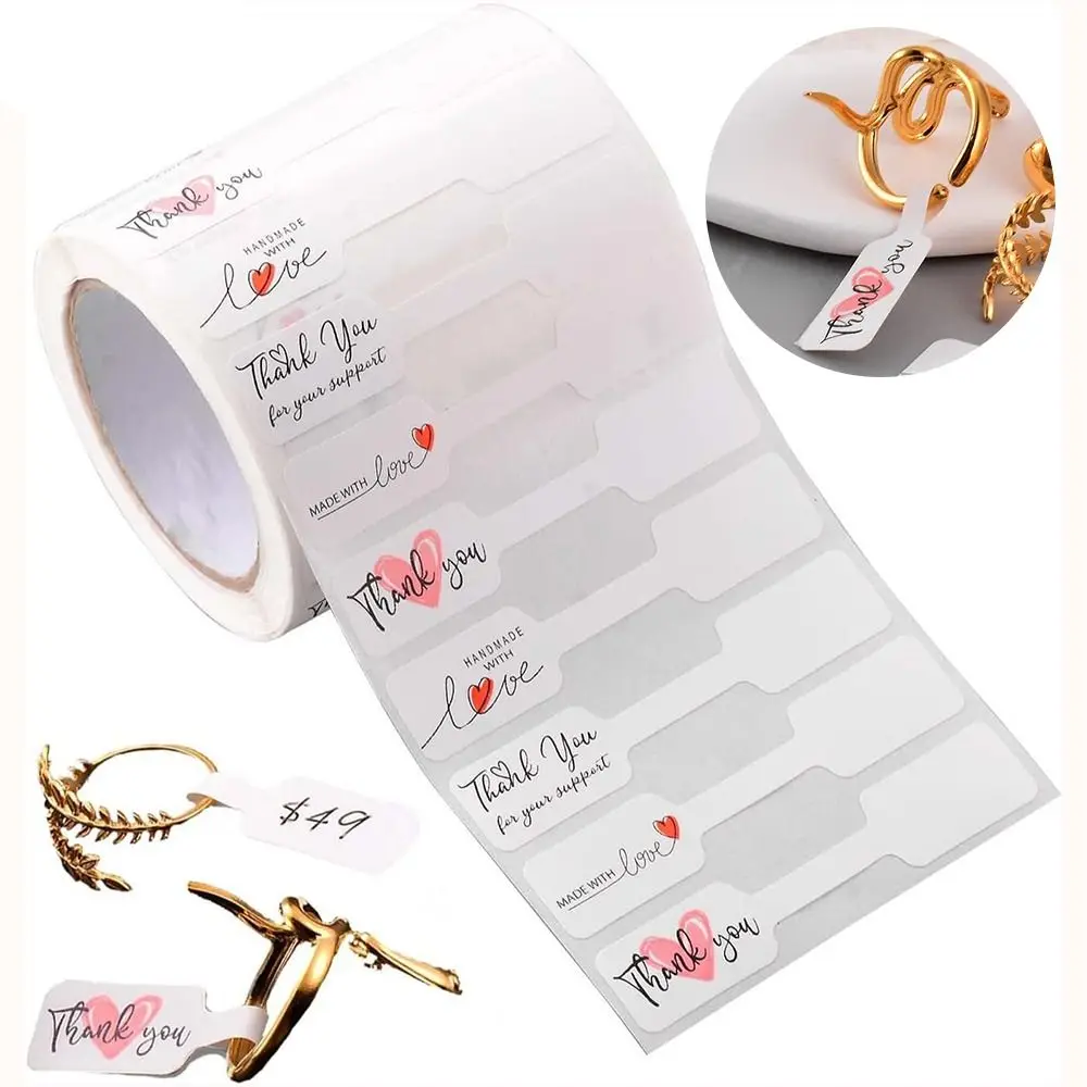 500PCS Creative Multicolor Jewelry Price Labels Paper Thank You Bracelet Necklace Ring Tags White Blank Self-adhesive Stickers