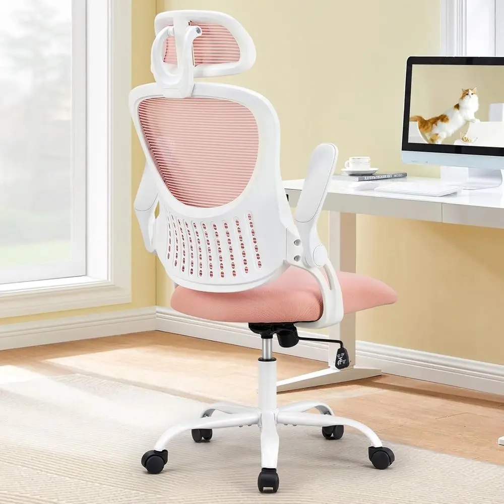 

Ergonomic High-Back Mesh Office Chair with Adjustable Armrests and Lumbar Support, Rolling for Comfort at Home or Work, Pink