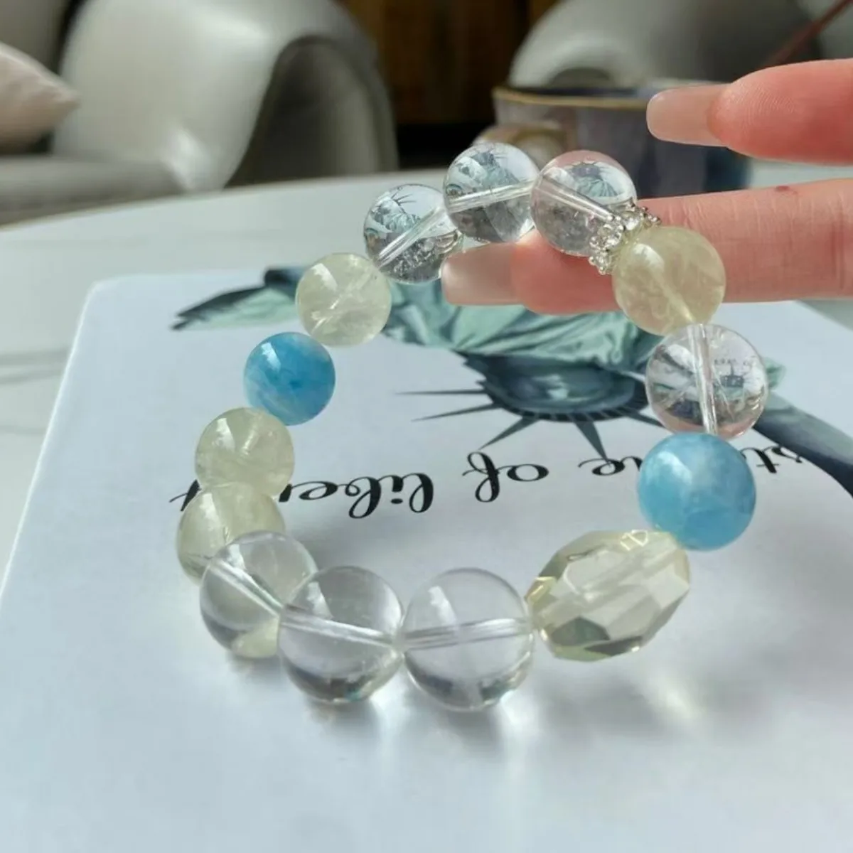 

13Mm Natural White Crystal Bracelet White Asai Citrine Aquamarine Fashion Personality Bracelet