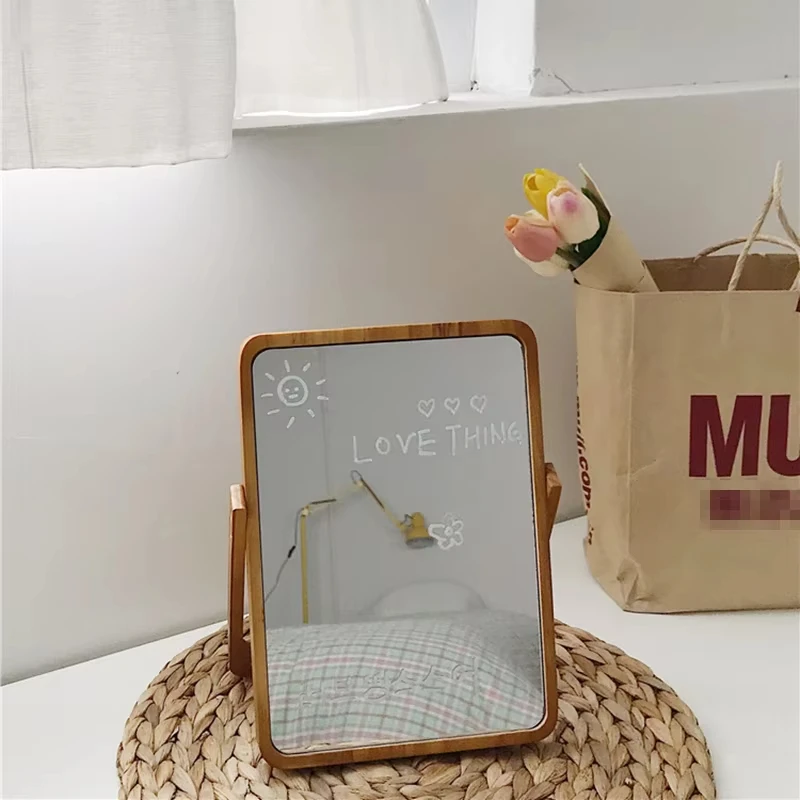 

Cutelife INS Wood Glass Standing Make-up Mirror Nordic Dressing Small Decorative Mirror Vintage Bedroom Living Room Table Mirror