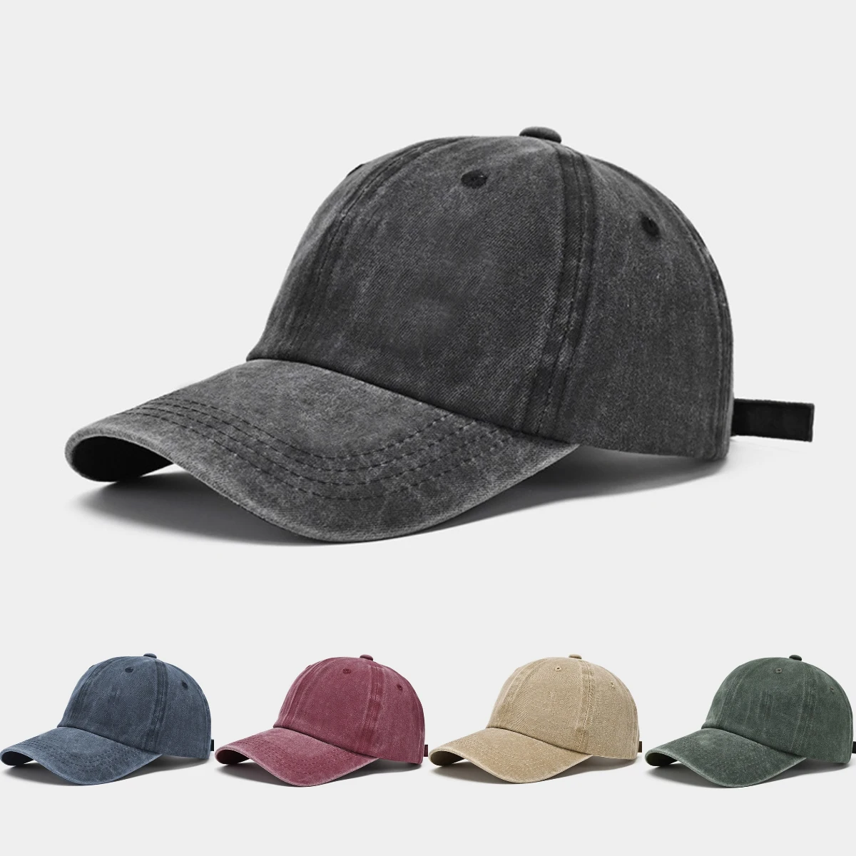 Hat Men's Washed Coated Baseball Cap Color Tile Korean Version Simple Dome Cap Solid Color Sports Sun Hat