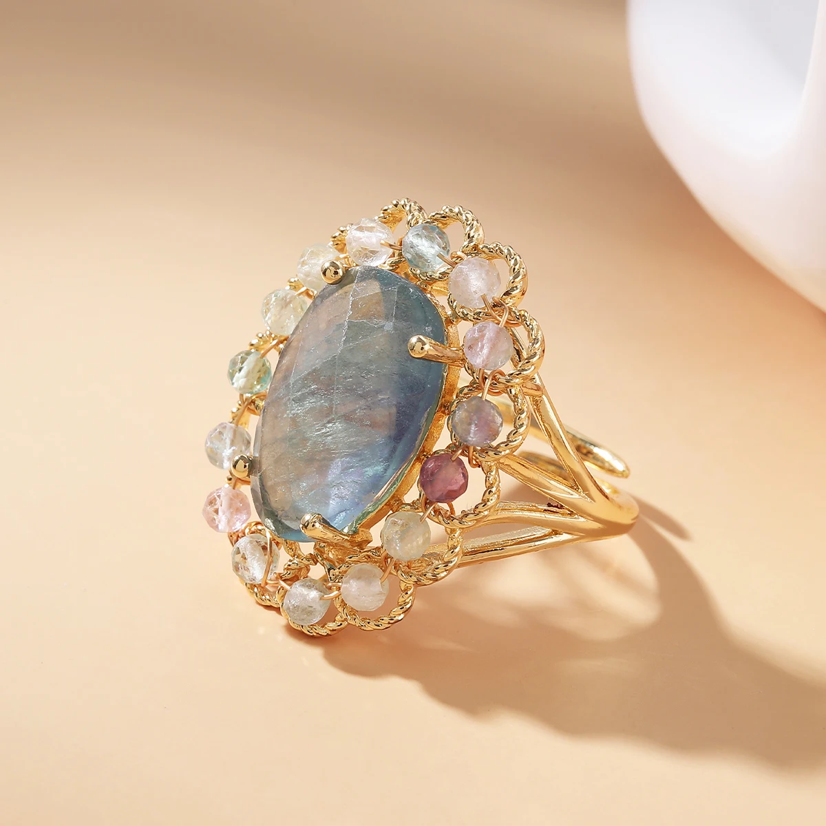 

Natural Crystal Round Gemstone Ring stainless steel Vintage rose Crystal Ring for Women Jewelry Accessory for Party Evening Wear