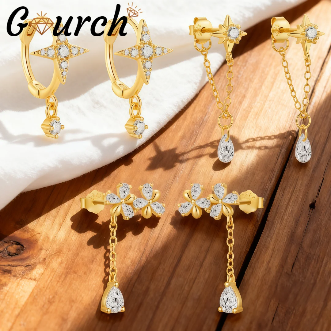 

Серьги-гвоздики Gourch Star с цирконием, элегантные штабелируемые серьги-гвоздики с серебряным цветком S925 для женщин, для дня рождения, в классическом стиле, на каждый день