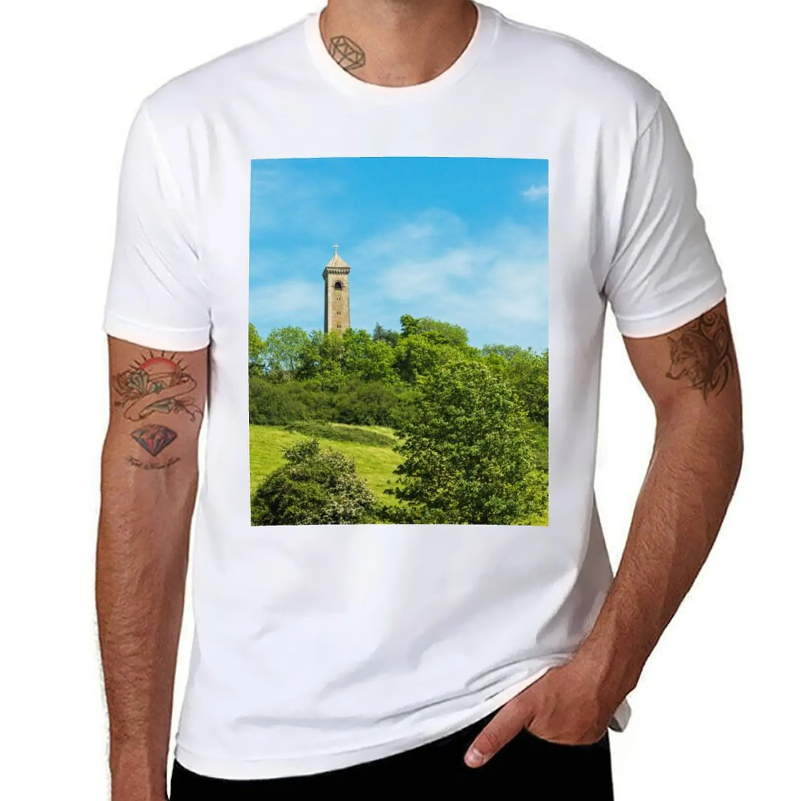 تي شيرت Tyndale Monument North Nibley Gloucestershire تي شيرت للرجال جرافيك مضحك قطن تي شيرت رجل 100% تي شيرت
