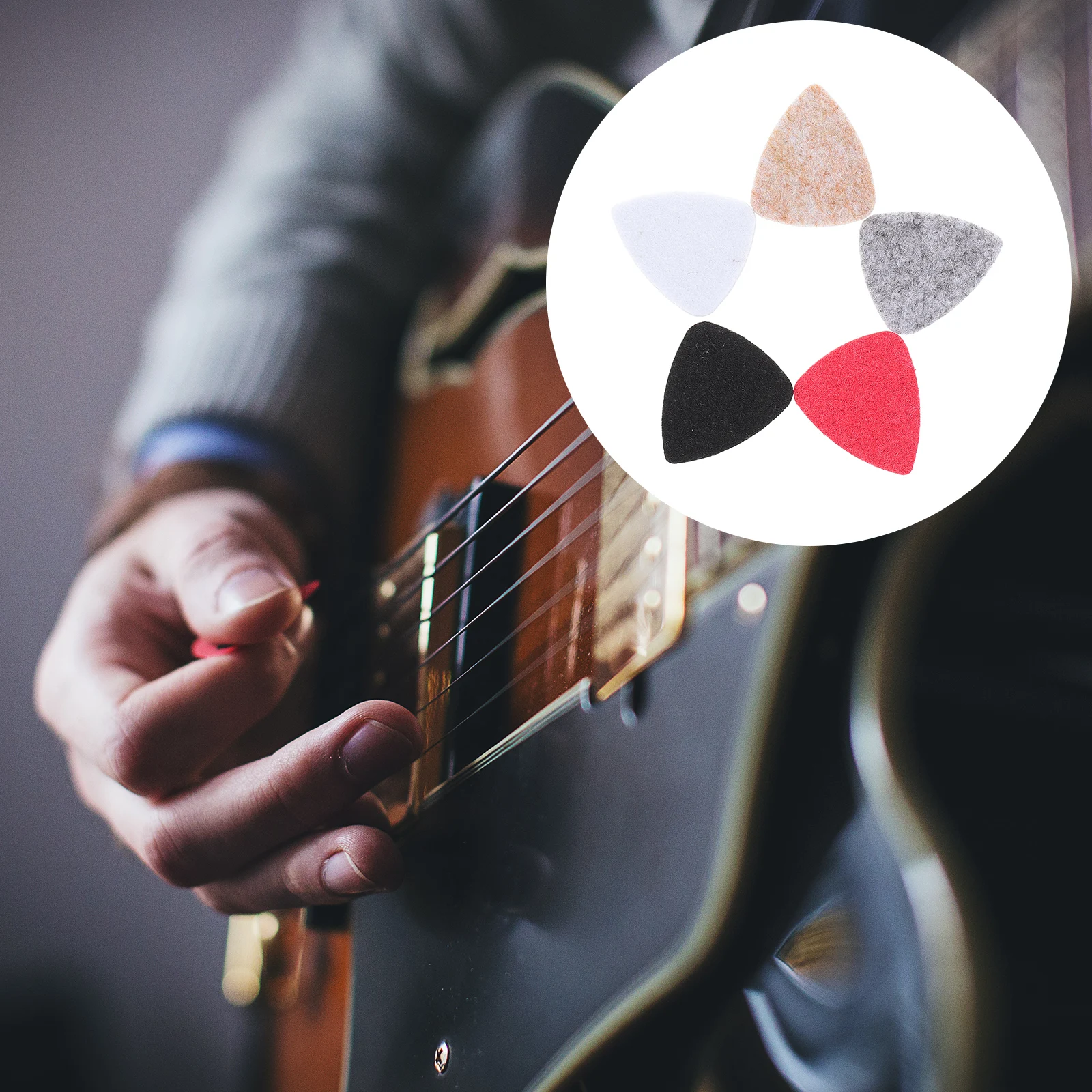 

20 pcs Felt Picks Red Gray Black White Orange Yellow Durable Smooth Music Electric Guitar Picks Instrument Parts Accessories