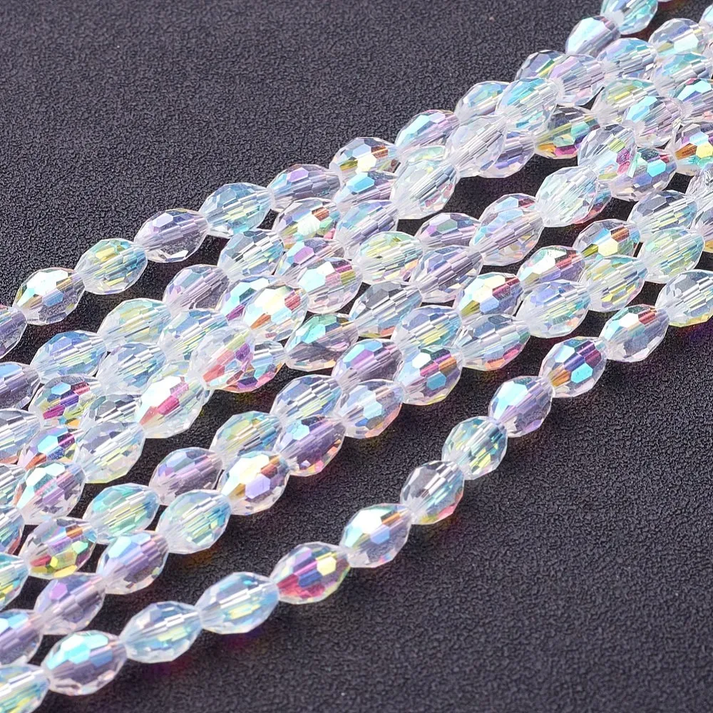 

10strands Electroplate Glass Beads Strands AB color Faceted Oval White bead: 8mm long 6mm thick hole: 1.5mm 72pcs/strand