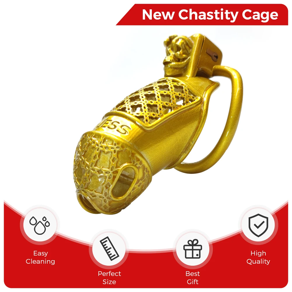 Golden BDSM Shackles Chastity Cage Sissy Slave Device Male Bondage Men Cock Cage Penis Ring Adult Gay Ladyboy Shemale Sex Toys