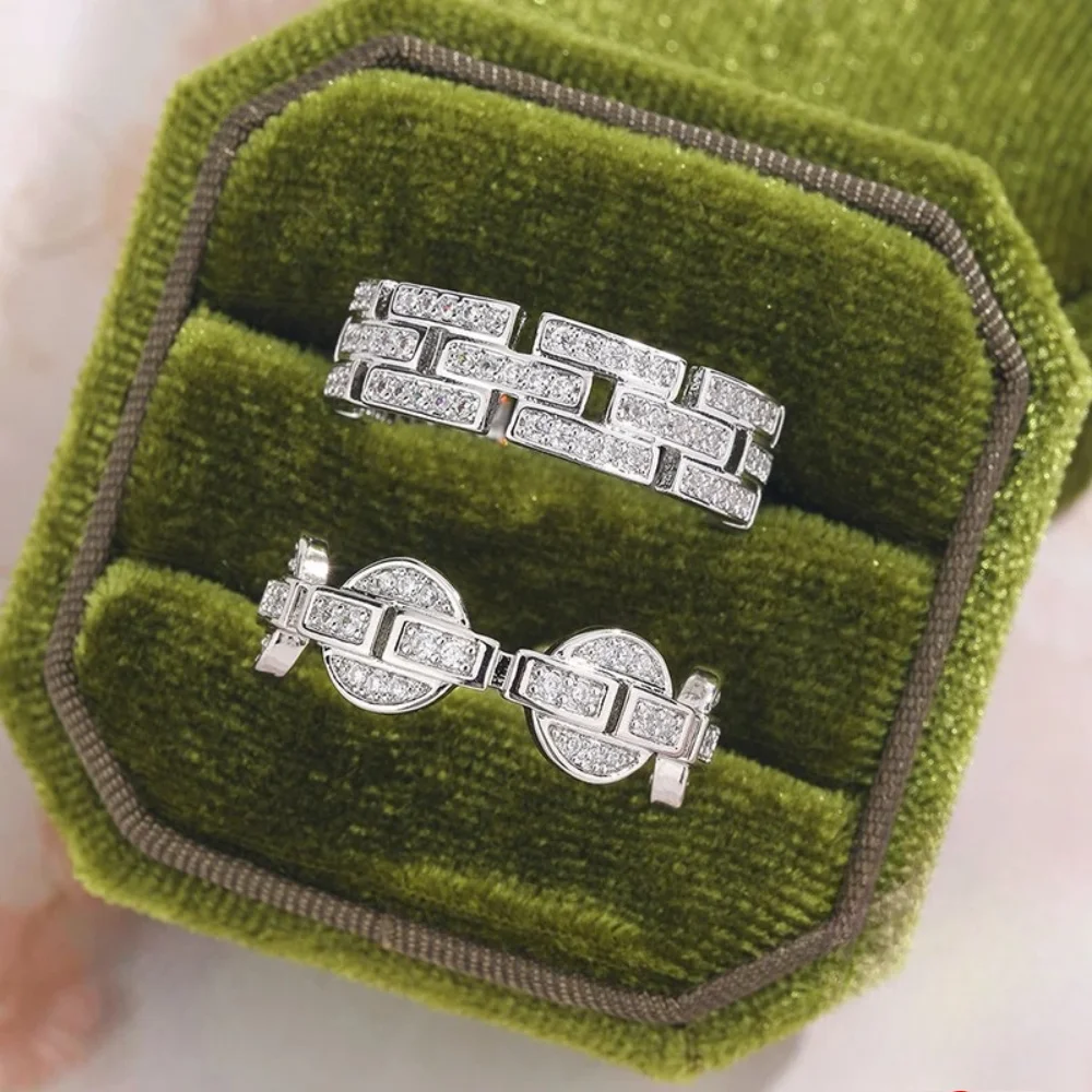 French Minimalist Luxury Style - Geometric Irregular Shape Combination Ring - High-quality 925 Silver Set with Moissanite Ring