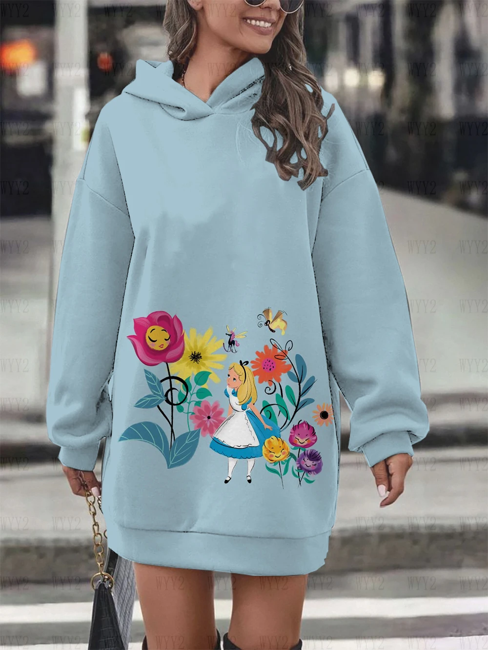 Disney Alice in Wonderland Print Hoodie Dress Sweatshirt Pullover Casual Simple Street Style Clothes Style Women\'s Tops