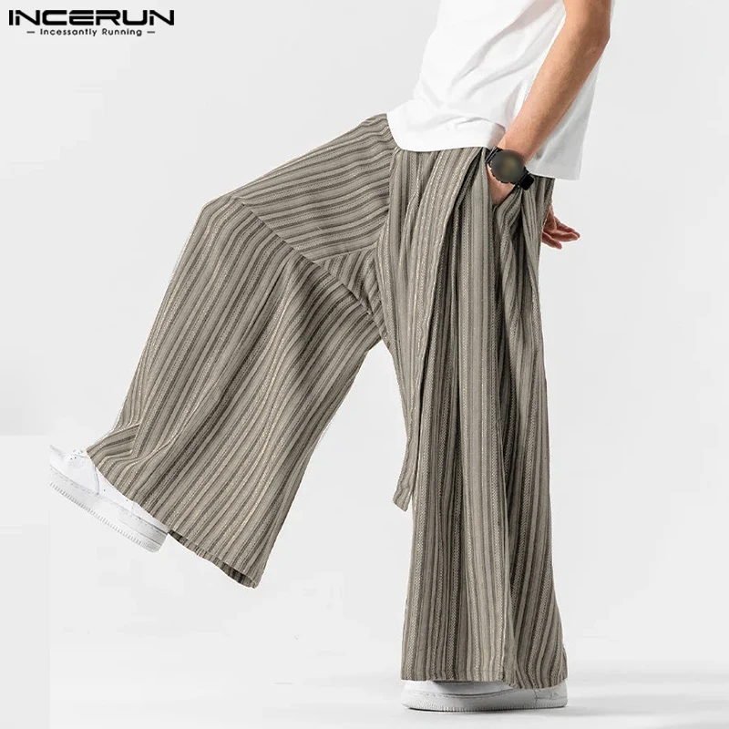 

INCERUN Men Striped Pants Elastic Waist Joggers Loose Casual Wide Leg Trousers Men Streetwear 2025 Oversize Vintage Male Pants