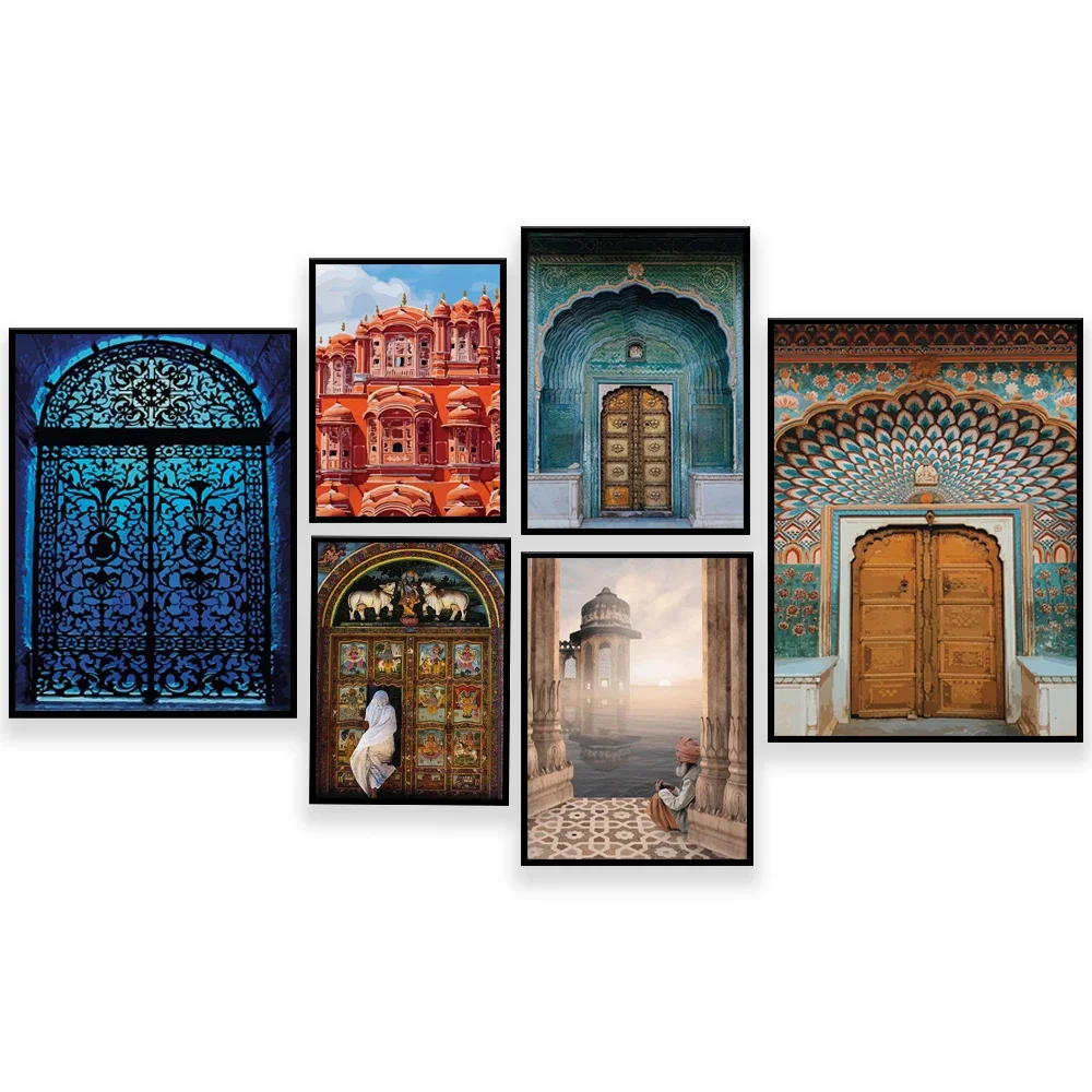 Impresión del Palacio Indio, Hawa Mahal, Palacio de Rajasthan, Arquitectura Árabe, Póster de Viaje de Jaipur, Palacio Real