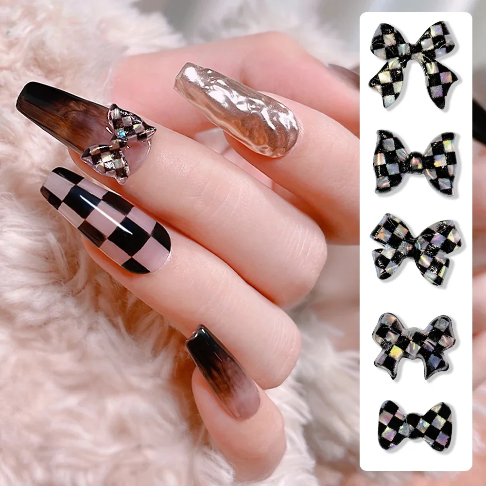 10pcs Black White Bow Resin Nail Art Decorations 3D Bowknot Nail Charm